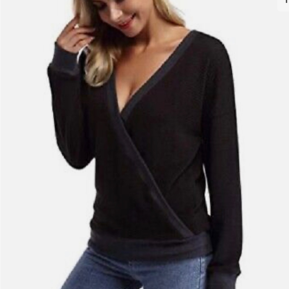 Women’s waffle knit oversized v-Neck reversible sweater black size S